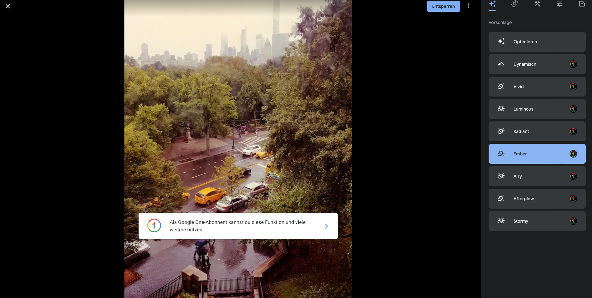 Die neue Benutzeroberfläche der Bildbearbeitung von Google Fotos.