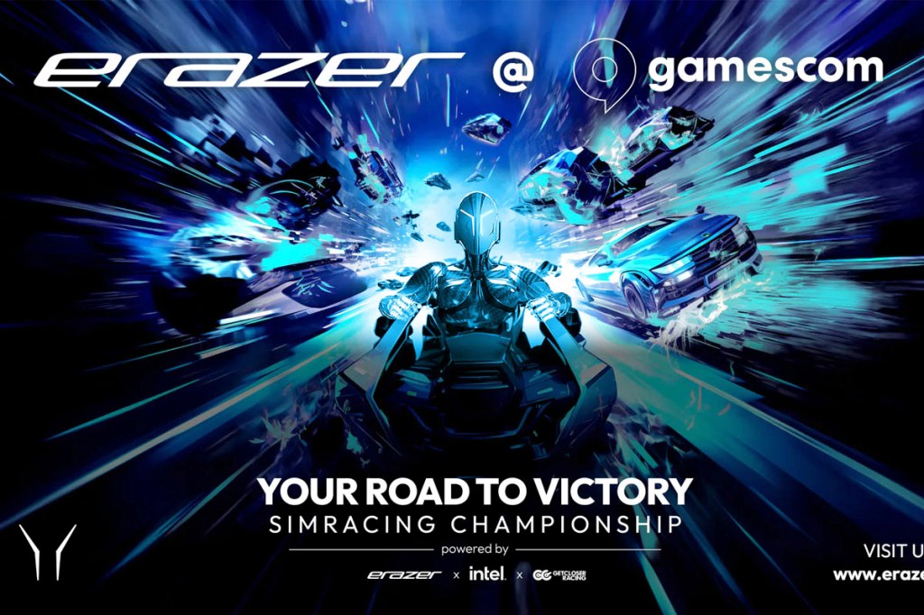 Blaues Werbeplakat von Erazer für die Gamescom