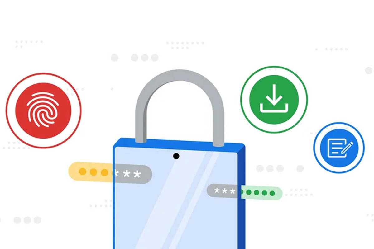 Google Sicherheitssymbole: Schloss, Fingerabdruck, Download
