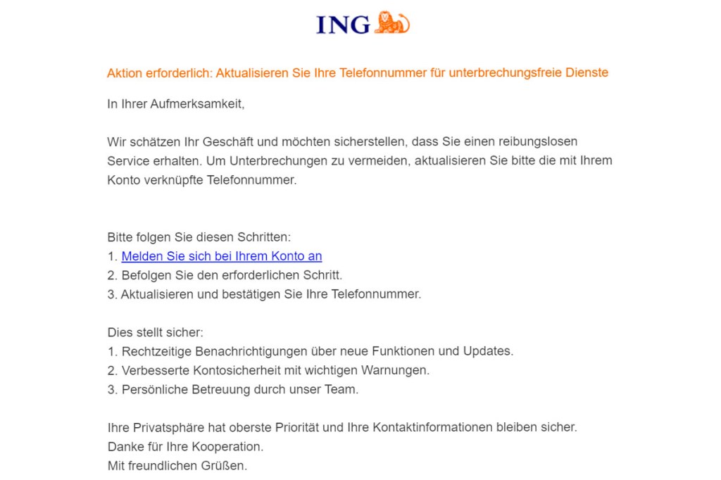 Screenshot ING-Phishing-Mail