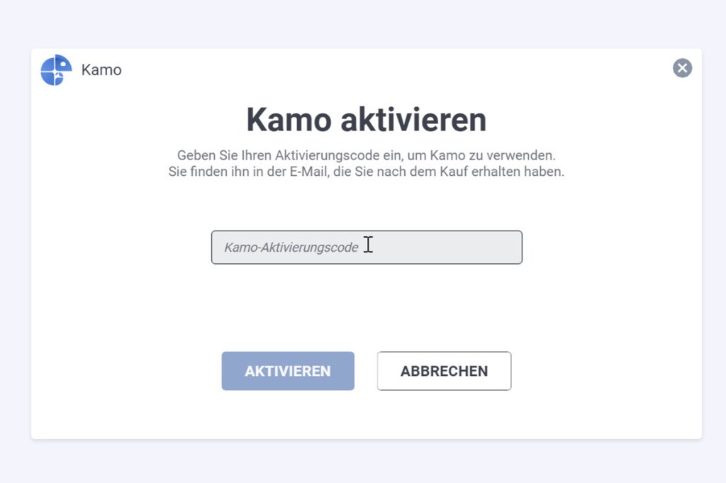 Kamo Code eingeben