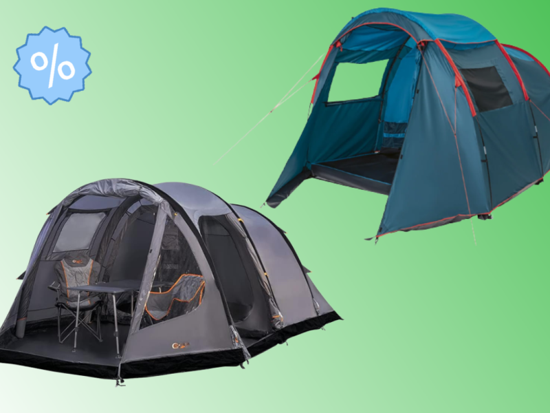 Produktbilder der Zelte von Portal Outdoor bei Aldi und des Rocktrail Campingzelt von Lidl