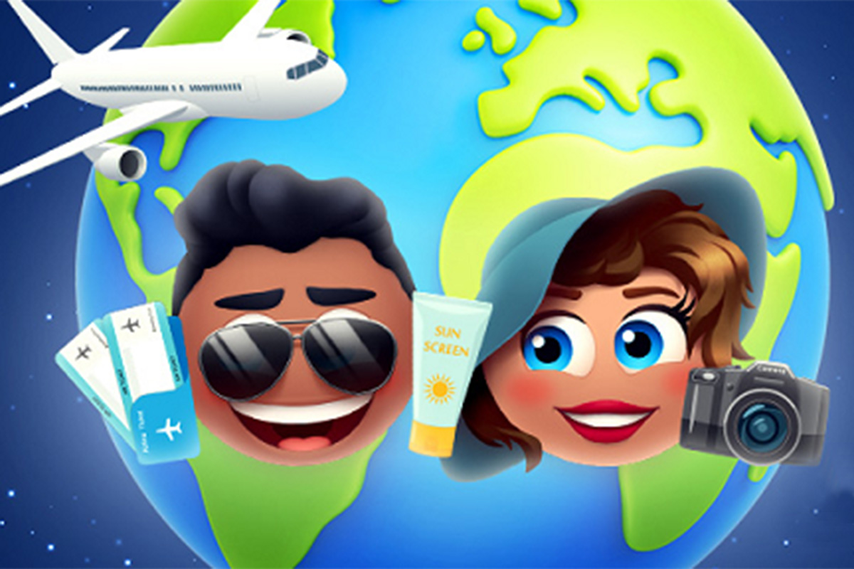 Quizduell Titelbild mit zwei Touristen-Emojis vor der Weltkugel