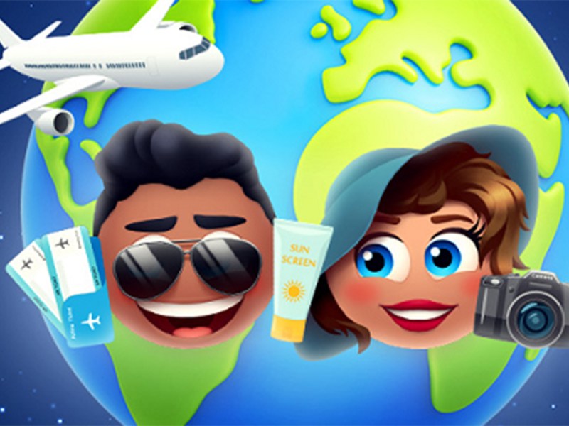 Quizduell Titelbild mit zwei Touristen-Emojis vor der Weltkugel