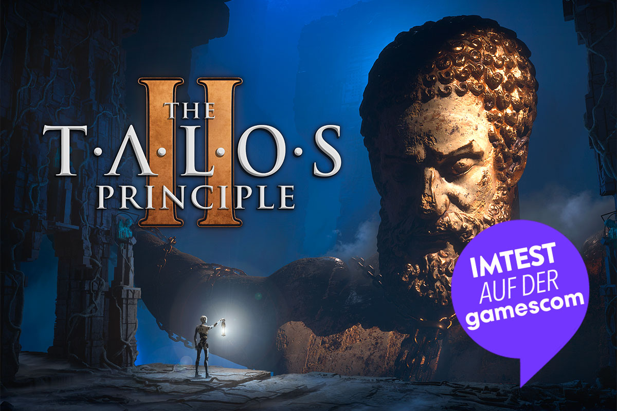 Artwork zum kommenden Videospiel The Talos Principle 2, man sieht eine riesige Steinfigur.