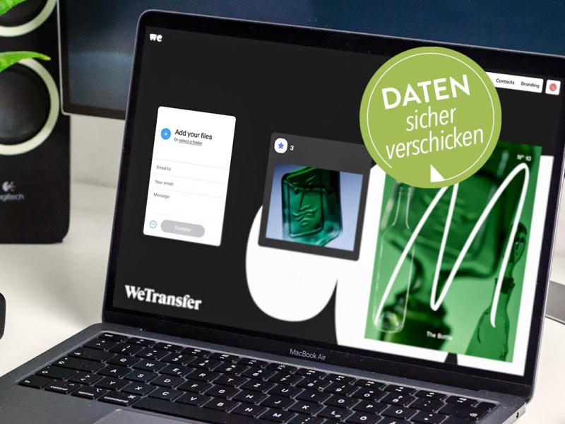 WeTransfer Oberfläche auf einem Laptop.