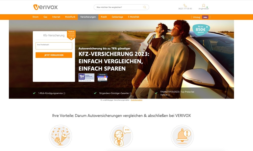 Webseite von Verivox