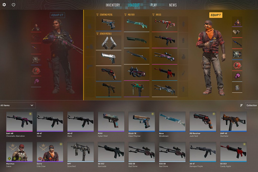 Screenshot aus dem Spiel Counter-Strike 2, es ist der Waffen-Shop zu sehen.