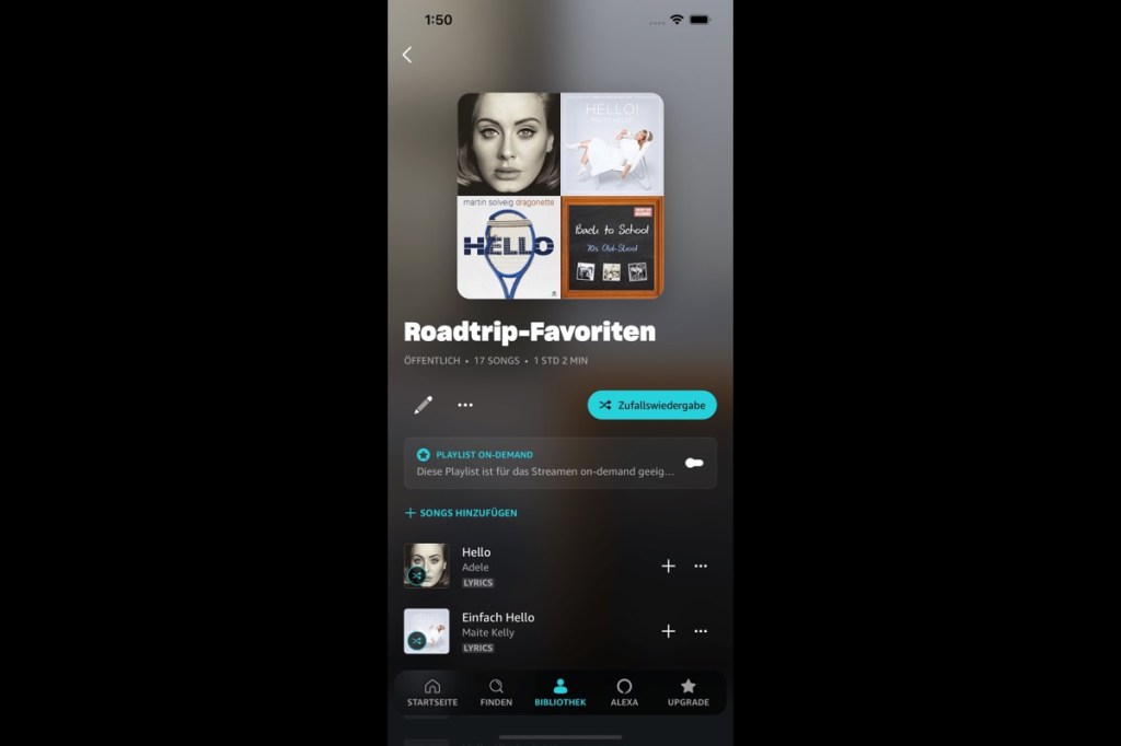 Ein Screenshot aus der Amazon Music App.