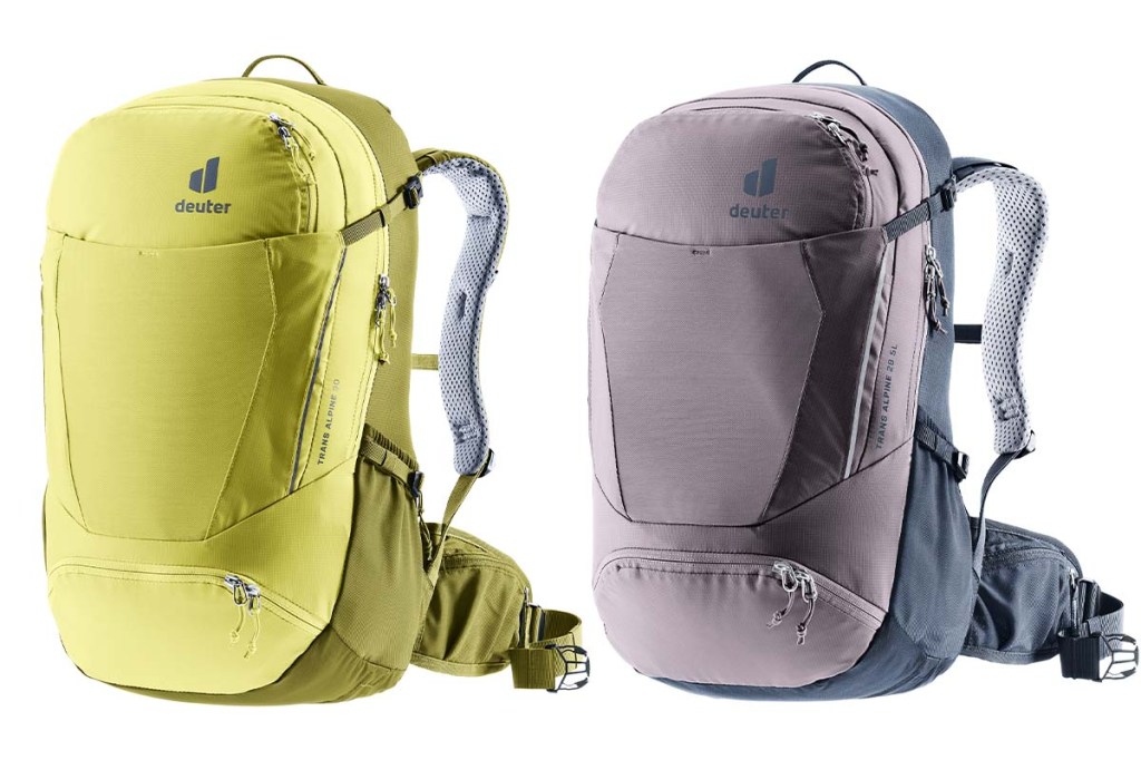 Productshot: ein gelber und ein fliederfarbener Rucksack nebeneinander