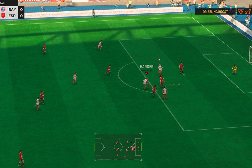 Ein Screenshot aus dem Spiel FC 24. Zu sehen sind die Damen des FC Bayern beim Angriff.