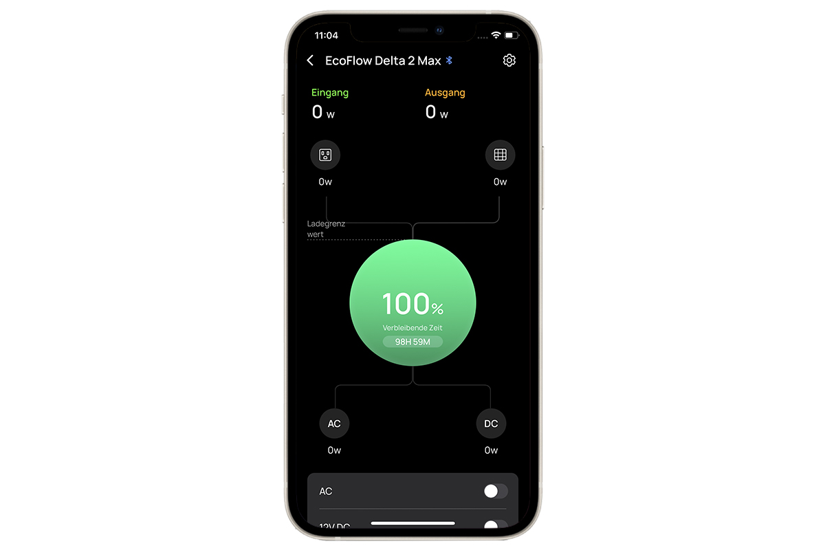Ein Screenshot der EcoFlow-App mit verbundener Delta 2 Max.