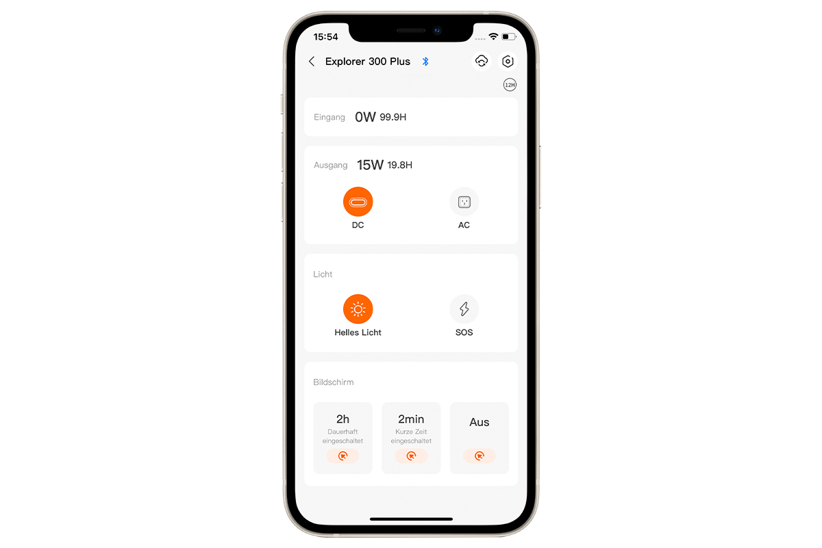 Ein Screenshot der Jackery-App auf einem Smartphone auf weißem Hintergrund.