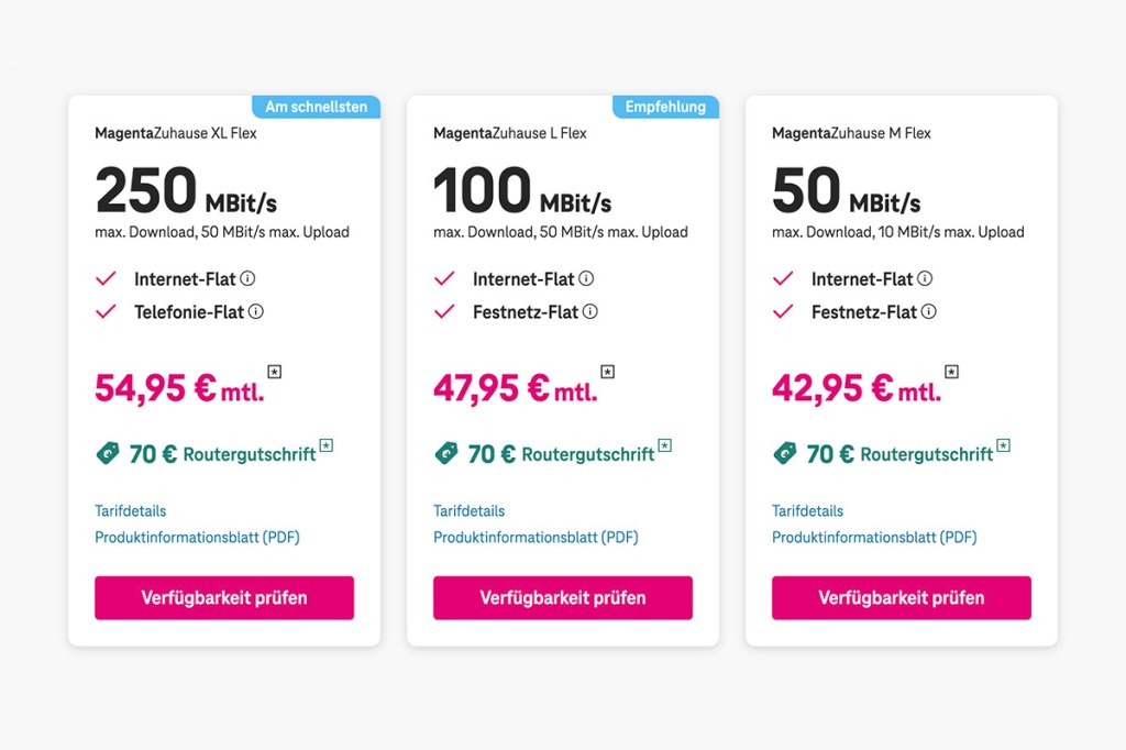 Die drei neuen Telekom-Verträge ohne Laufzeit in der Übersicht.
