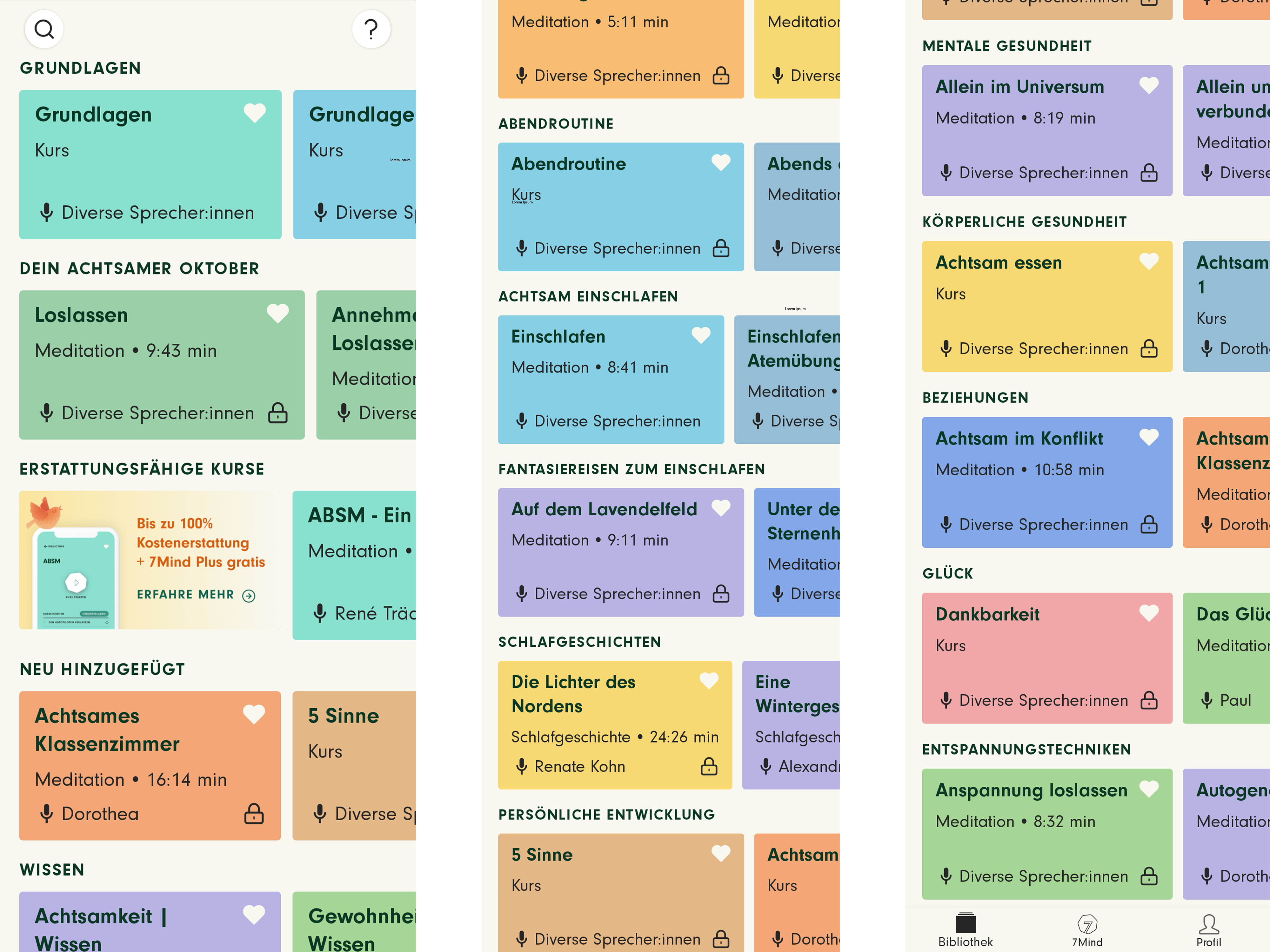 Screenshots in bunt aus der App 7Mind