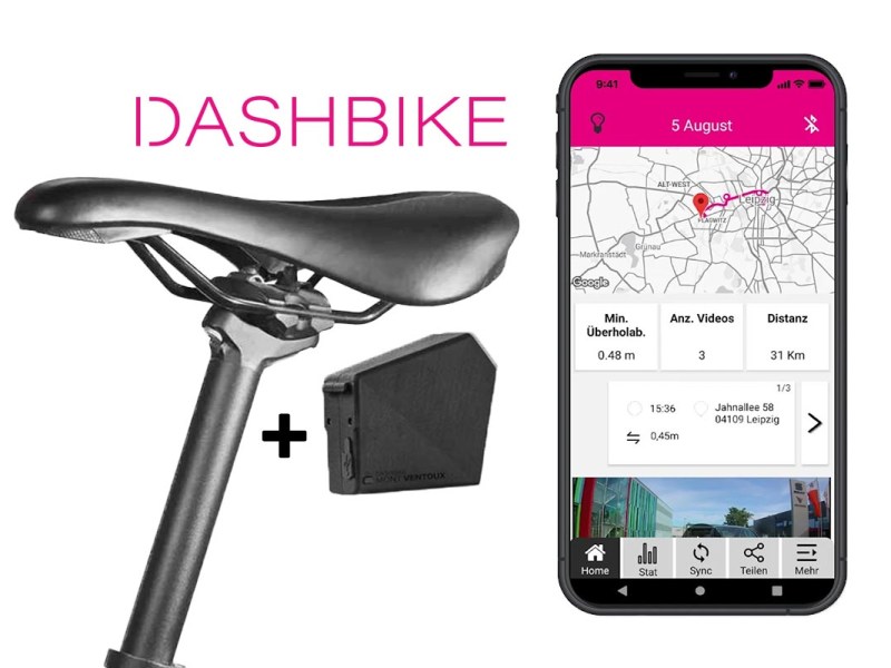 Dashcam für das Fahrrad mit abgebildeter App.