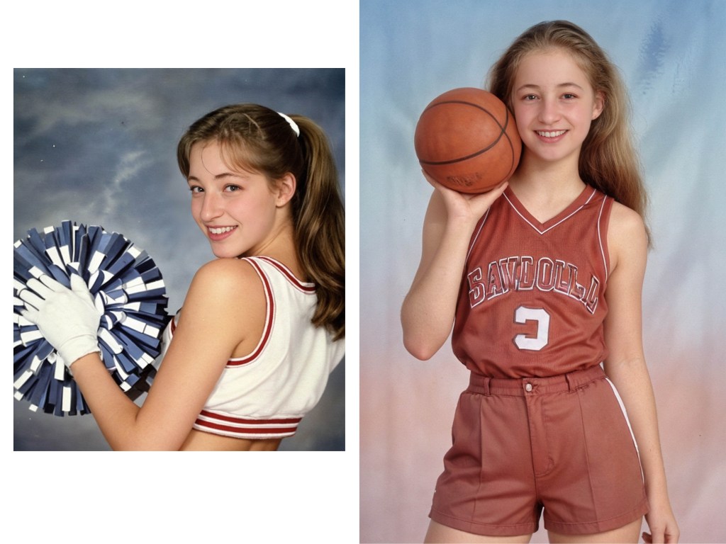 Blonde Cheerleaderin und blonde Basketballerin