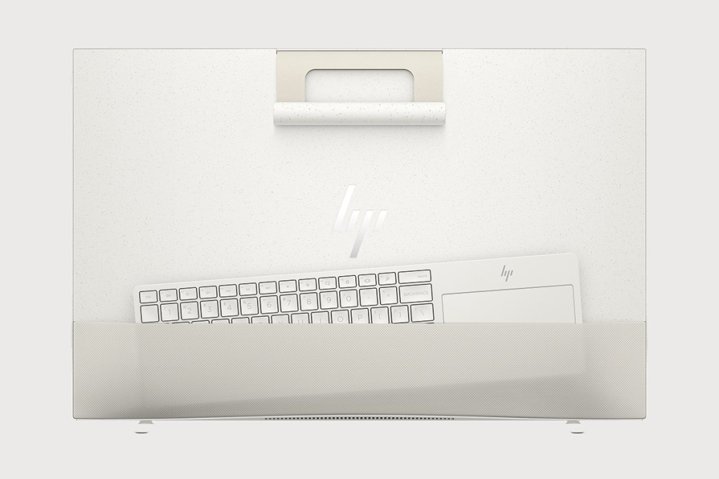 Der neue All-in-one PC HP Envy Move, zu sehen ist die rückseite Tasche für die Tastatur.