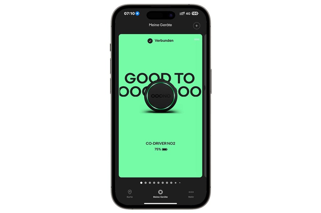 Ooono Co-Driver No2 wird in der App als fertig installiert angezeigt
