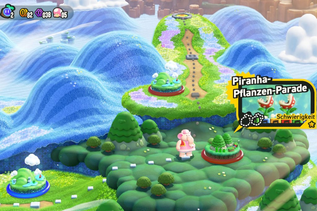 Screenshot aus dem Spiel Super Mario Bros. Wonder. Man sieht die Oberweltkarte.
