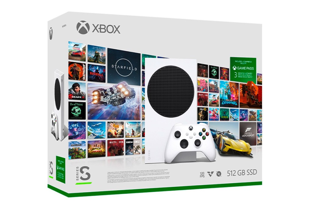 Bild einer Packung der Xbox Series S Spielekonsole.