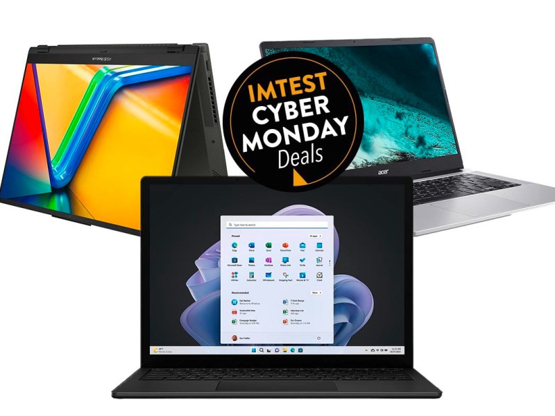 Drei Productshots von Laptaps als Kollage beieinander auf weißem Hintergrund, dazu Cyber Monday Button