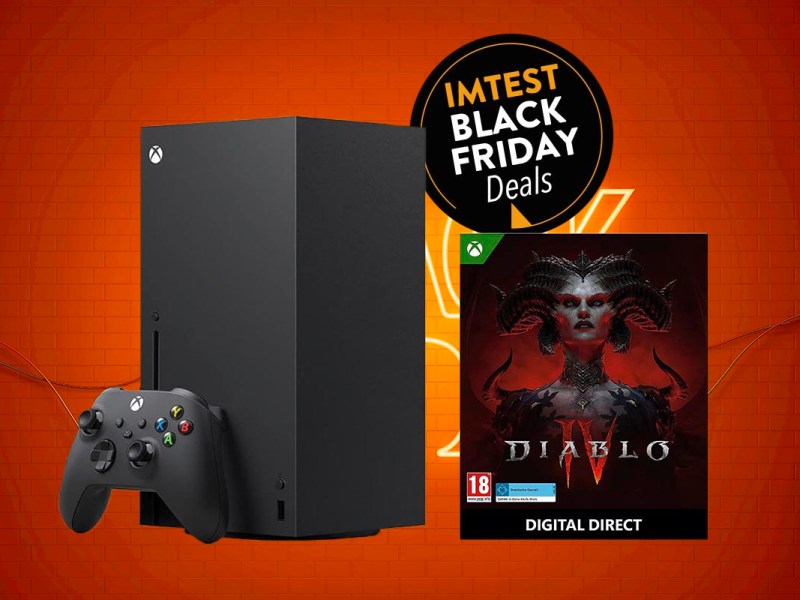 XBox und das Videospiel Diablo IV auf orangenem Grund.