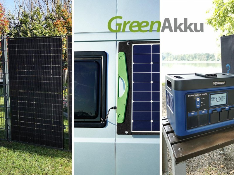 Produkte von GreenAkku auf einem dreigeteiltem Bild.