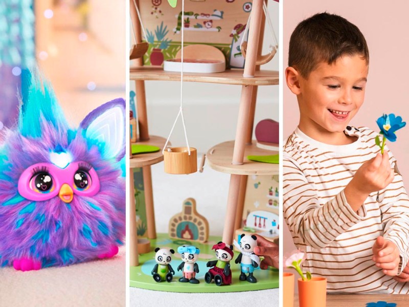 Spielzeuge verschiedener Hersteller auf einem dreigeteiltem Bild.