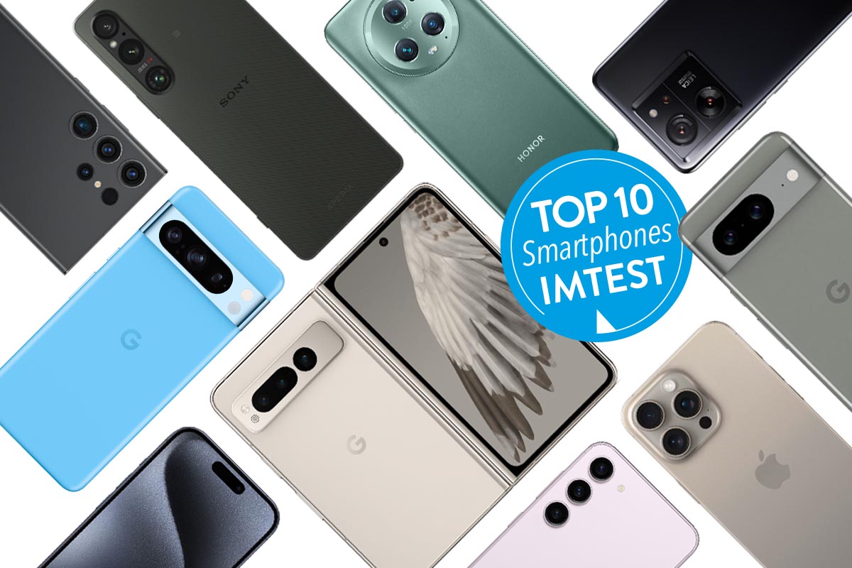 Top 10 Smartphones: Smartphones verschiedener Hersteller auf weißem Grund.