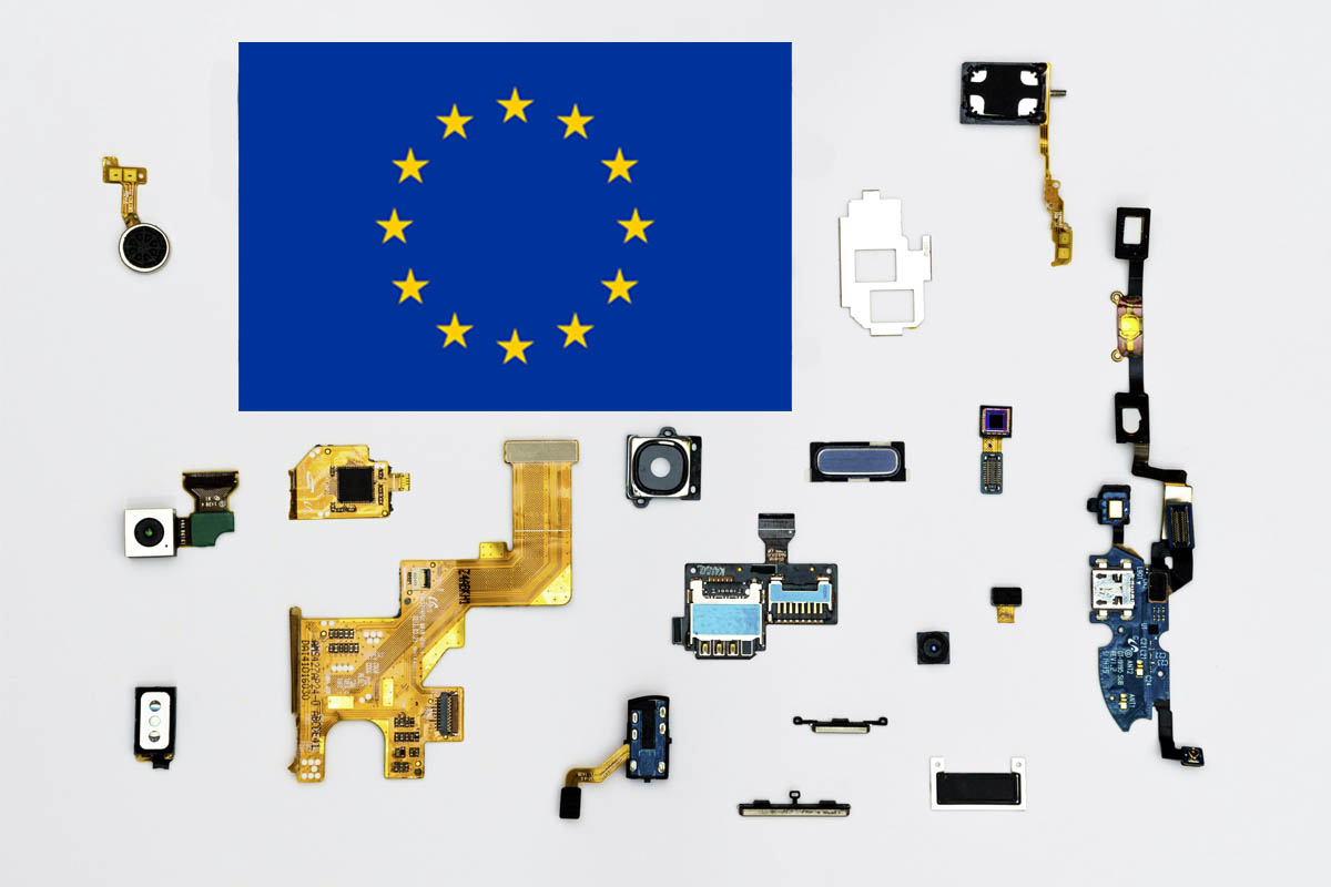 EU Flagge in mitten von Ersatzteilen