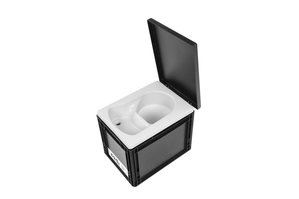 schwarz-weiße Trenntoilette auf weißem Grund