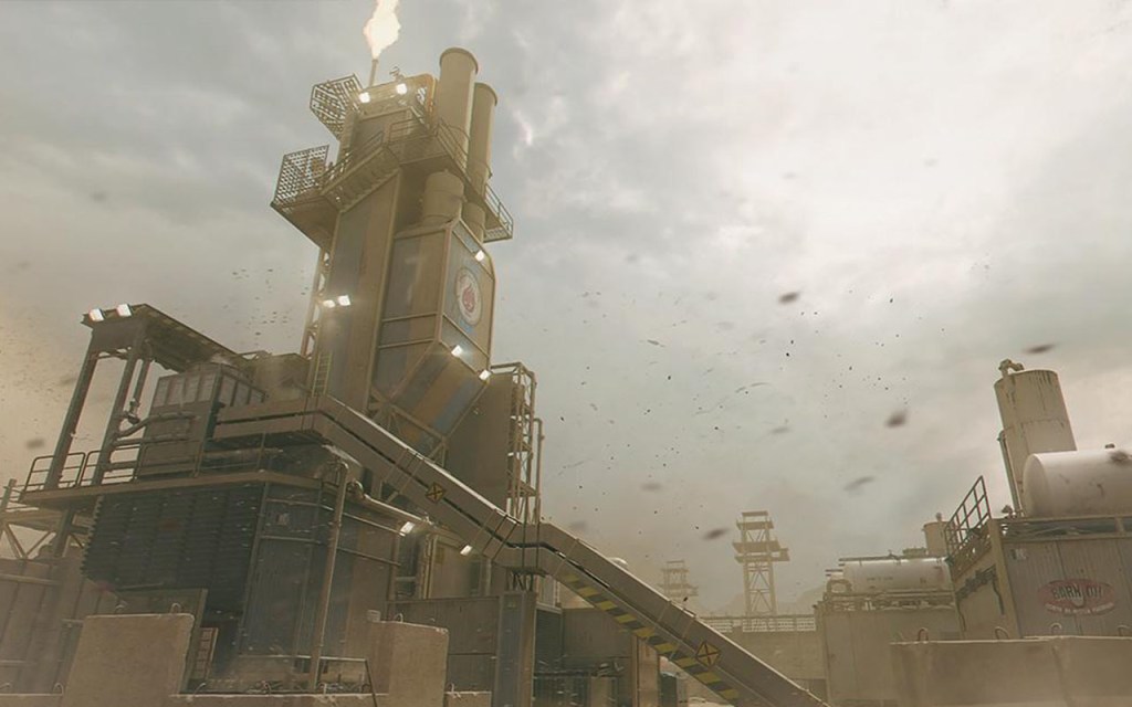 Eine Raffinerie vor einem Sandsturm. Screenshot aus dem Spiel Call of Duty: Modern Warfare 3. 