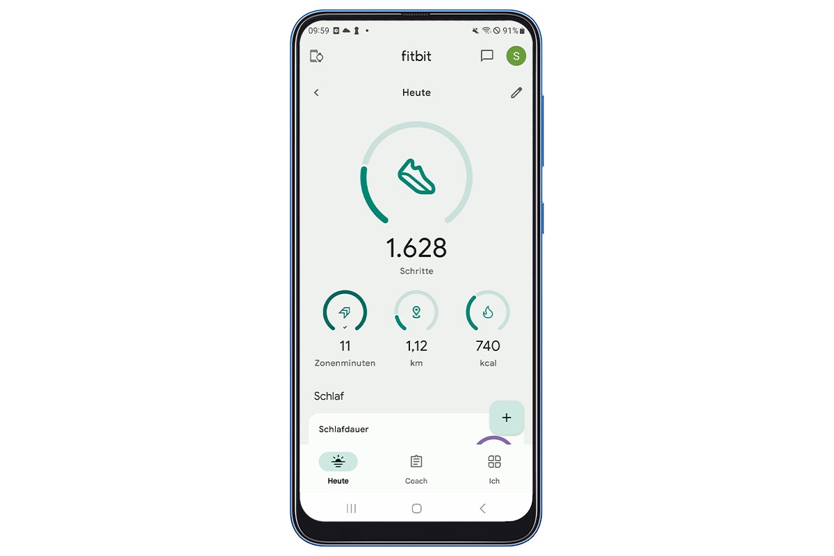 Das Foto zeigt die Fitbit-App.