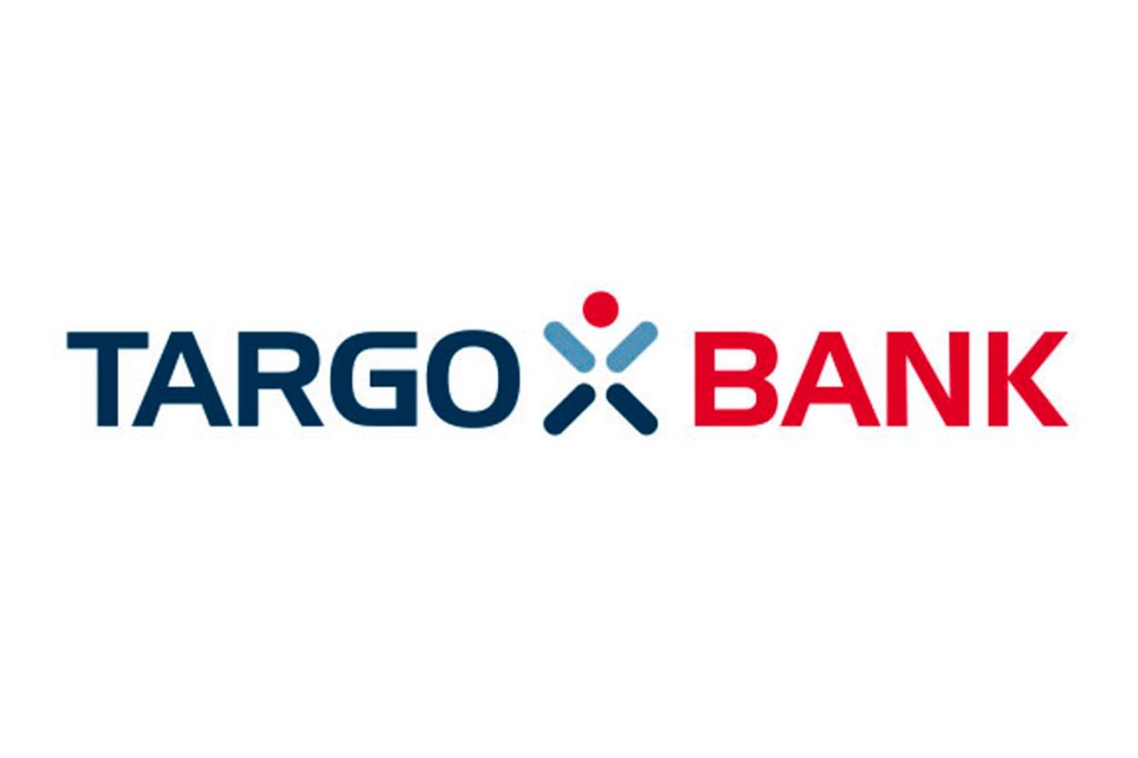 Blau-rotes Logo der Targobank vor weißem Grund