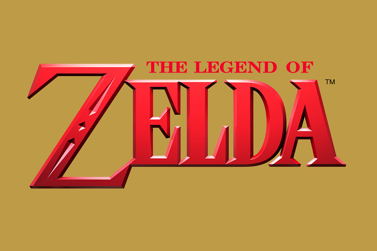 Das Logo von Nintendos Videospiel-Reihe The Legend of Zelda, auf goldenem Hintergrund.