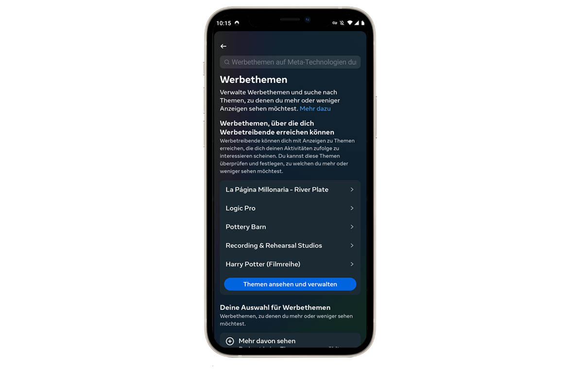 Meta Screenshot Werbepräferenzen