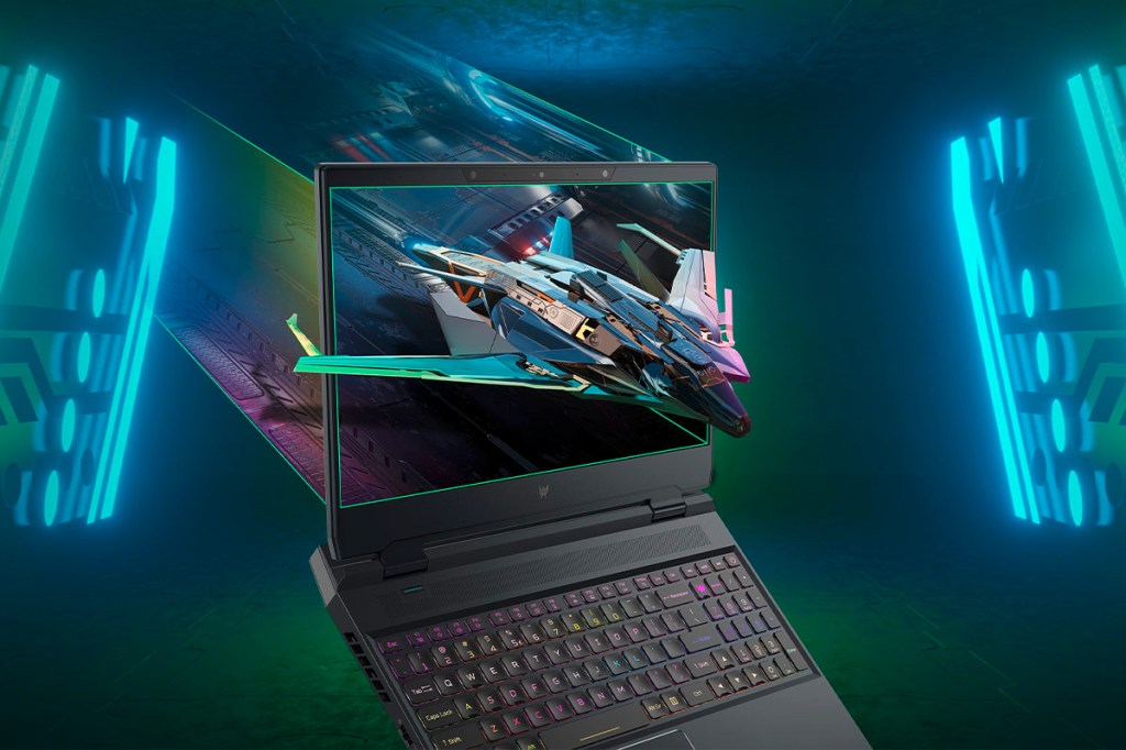 Produkbild des Gamiong-Notebooks Acer Predator Helios 3D 15 mit überdeutlich dargestelltem Effekt des 3D Displays.