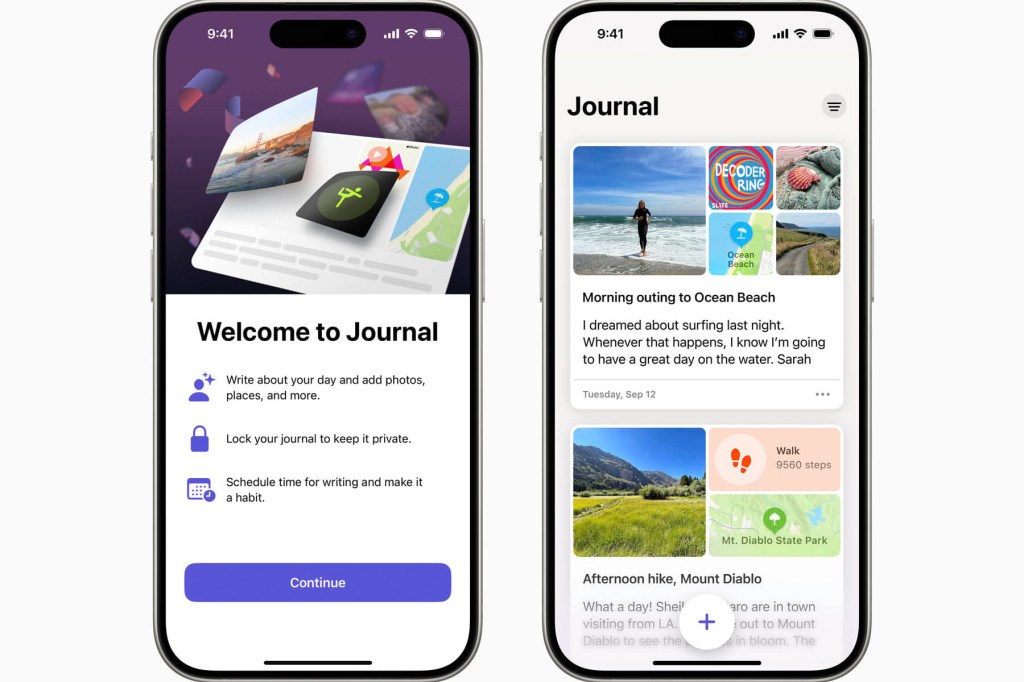 Zwei Screenshots von Apple Journal