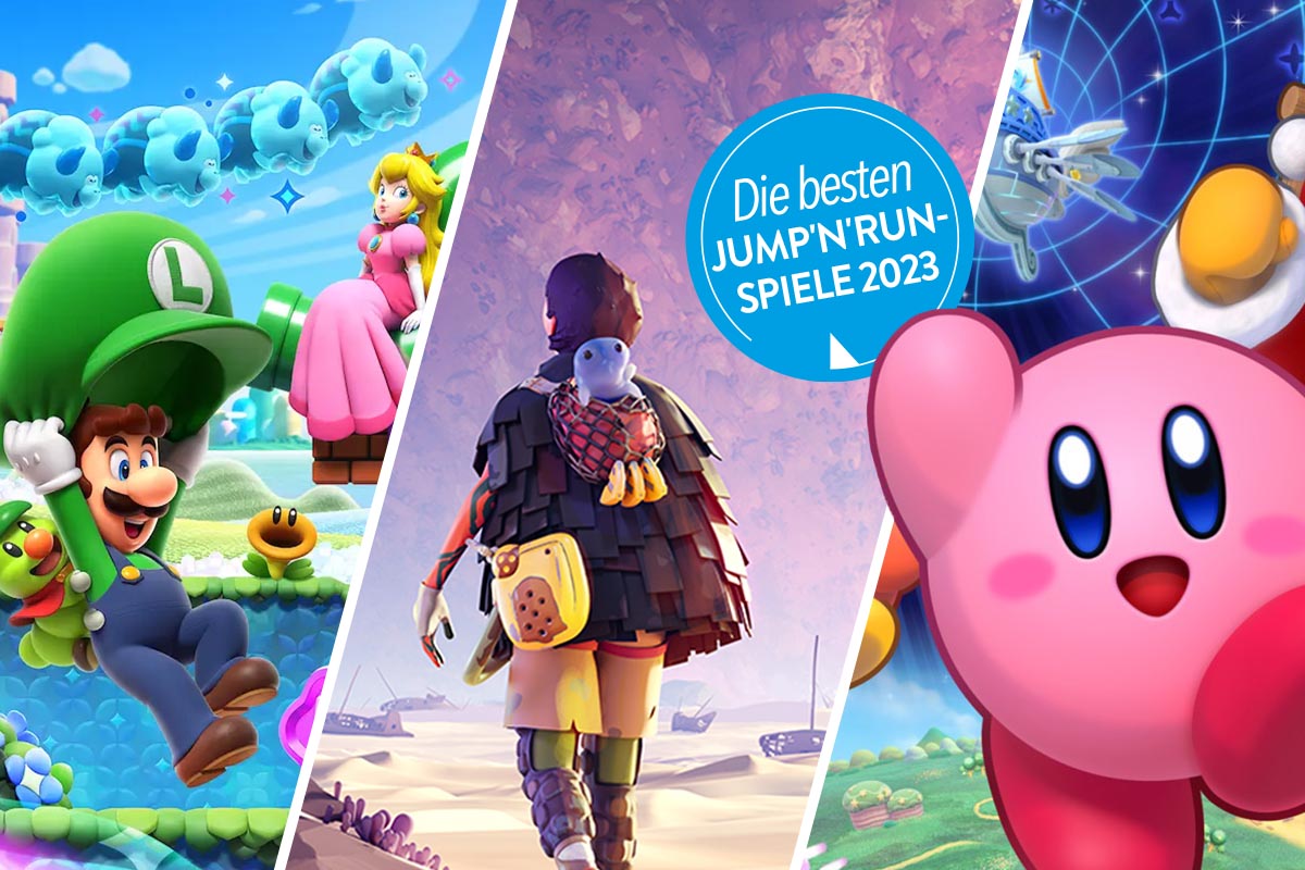 Videospiele aus dem Genre "Jump'n'Run" auf einem dreigeteiltem Bild.