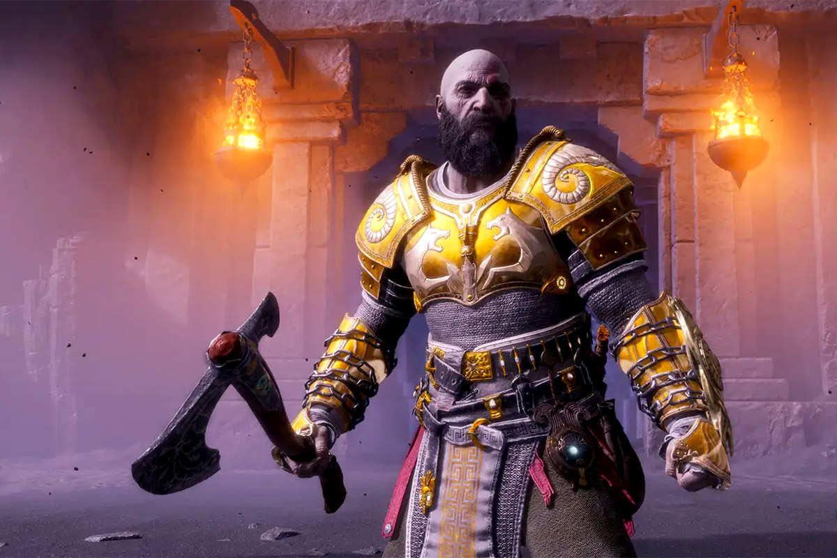 Screenshot aus dem Spiel God of War Ragnarök, man sieht die Hauptfigur Kratos.