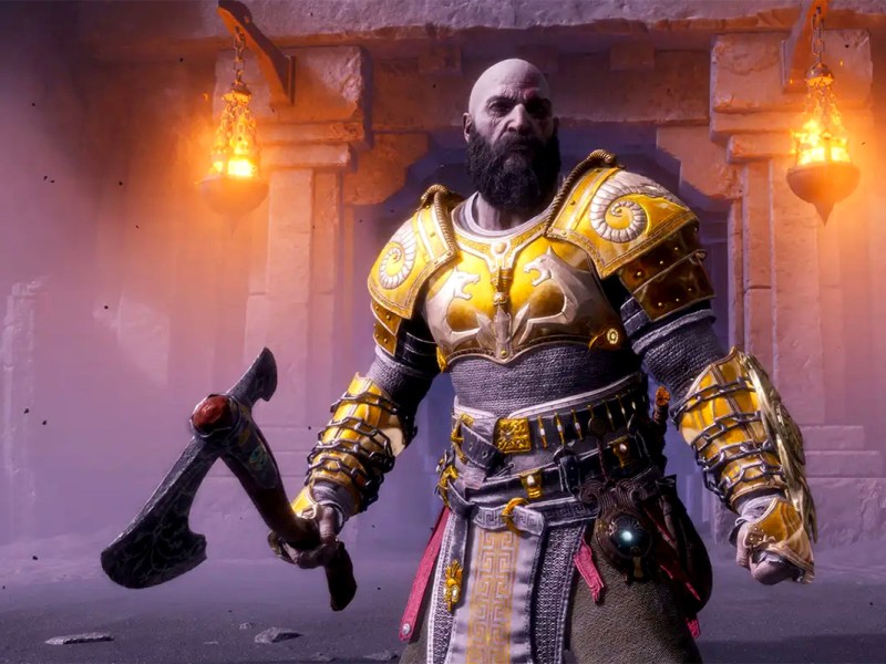 Screenshot aus dem Spiel God of War Ragnarök, man sieht die Hauptfigur Kratos.