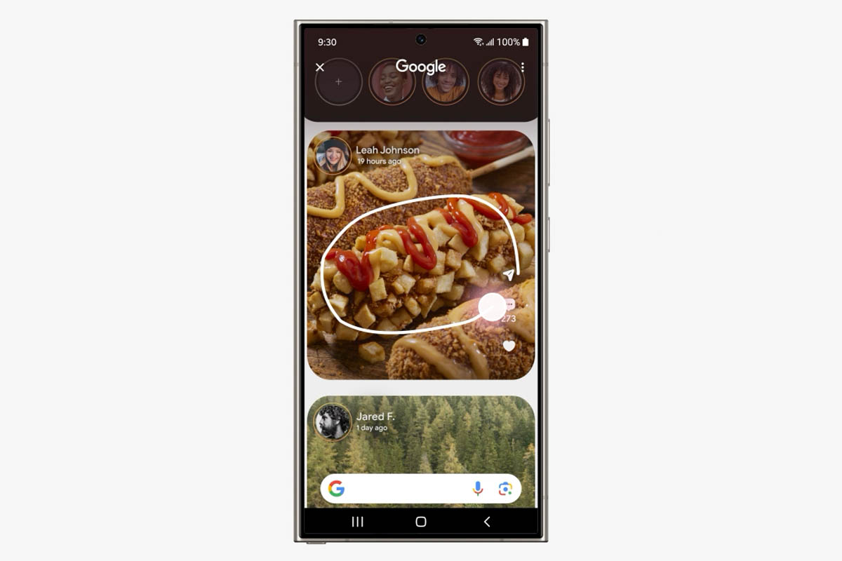 Ein Hotdog auf einem Foto wird mit Circle to Search Funktion eingekreist