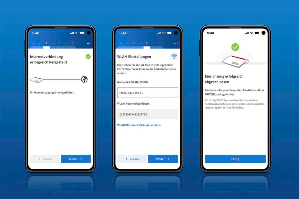 Der kommende Einrichtungsassistent der MyFRITZ!App auf einem Smartphone.