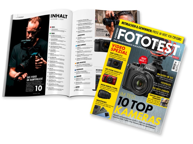 FOTOTEST 1/24: Neue Video-Tests, 10 Top-Kameras, Nikon Z f, Workshops & mehr