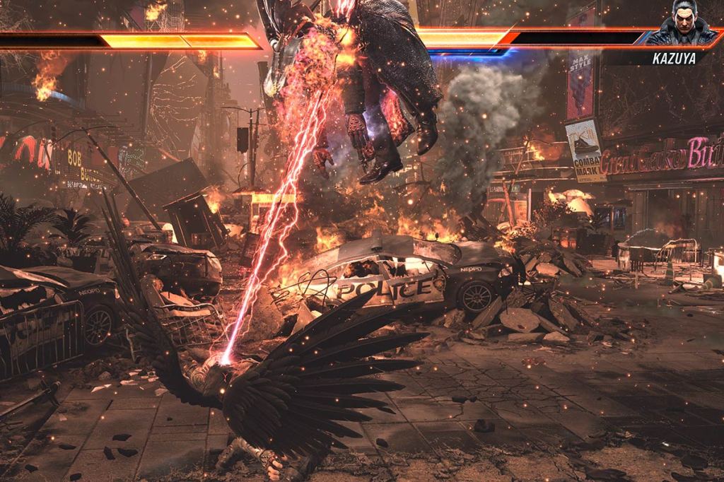 Ein Bild aus dem Videospiel Tekken 8, es zeigt einen düsteren Engel der mit Laserstrahlen schießt.