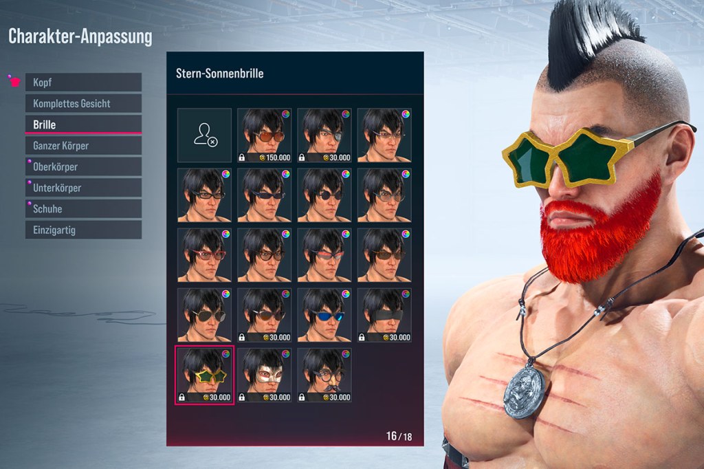 Ein Bild aus dem Videospiel Tekken 8, es zeigt einen Mann im Charaktereditor mit rotem Bart.