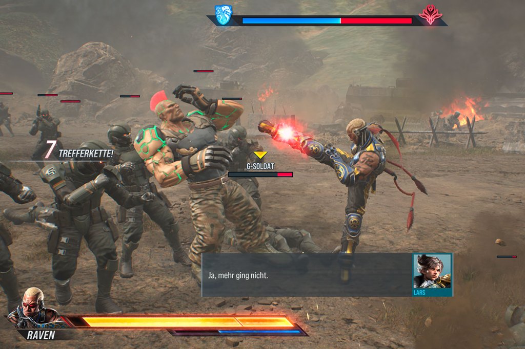 Ein Bild aus dem Videospiel Tekken 8, es zeigt einen Ninja, der Kicks auf dem Schlachtfeld verteilt.