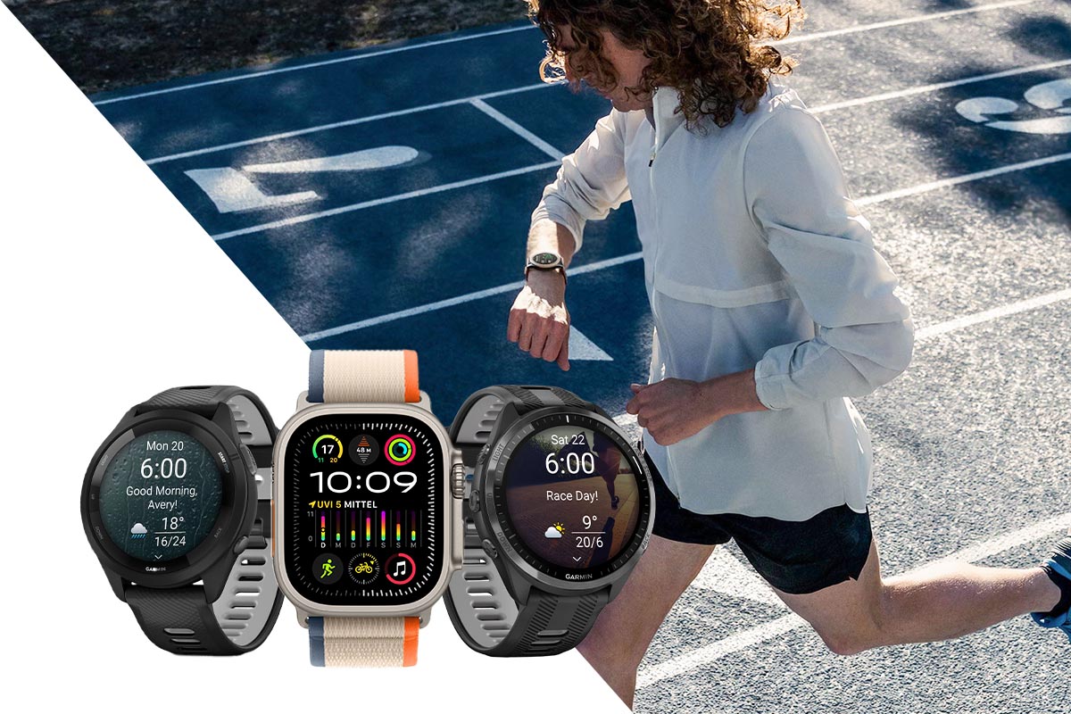 Läufer mit einer Smartwatch am Handgelenk.