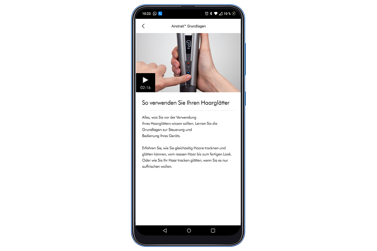 Ein Screenshot der Dyson-App auf einem Smartphone auf weißem Hintergrund.